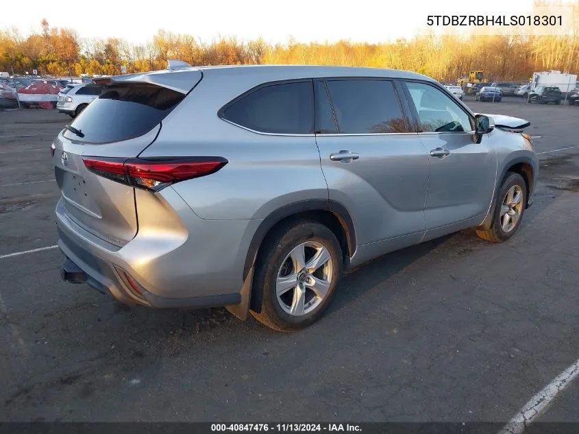 2020 Toyota Highlander Le VIN: 5TDBZRBH4LS018301 Lot: 40847476