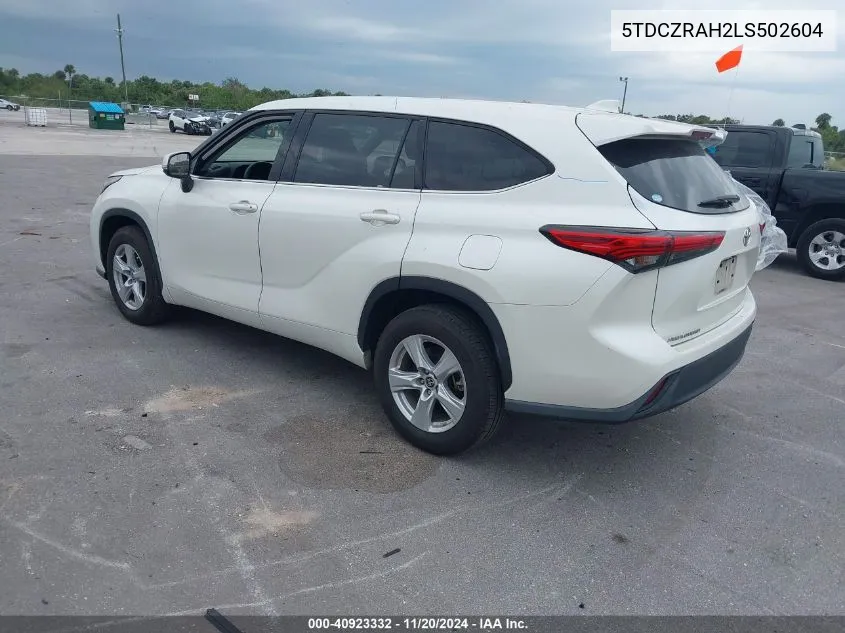 2020 Toyota Highlander L VIN: 5TDCZRAH2LS502604 Lot: 40923332