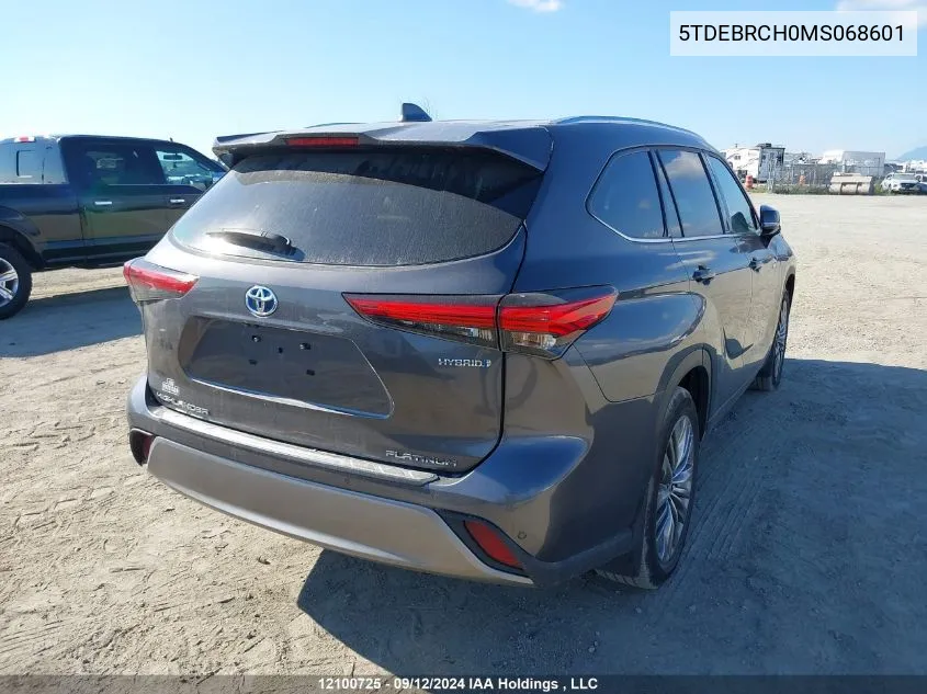 2021 Toyota Highlander Hybrid Platinum VIN: 5TDEBRCH0MS068601 Lot: 12100725