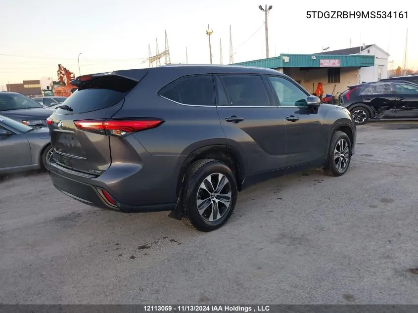 2021 Toyota Highlander Xle VIN: 5TDGZRBH9MS534161 Lot: 12113059