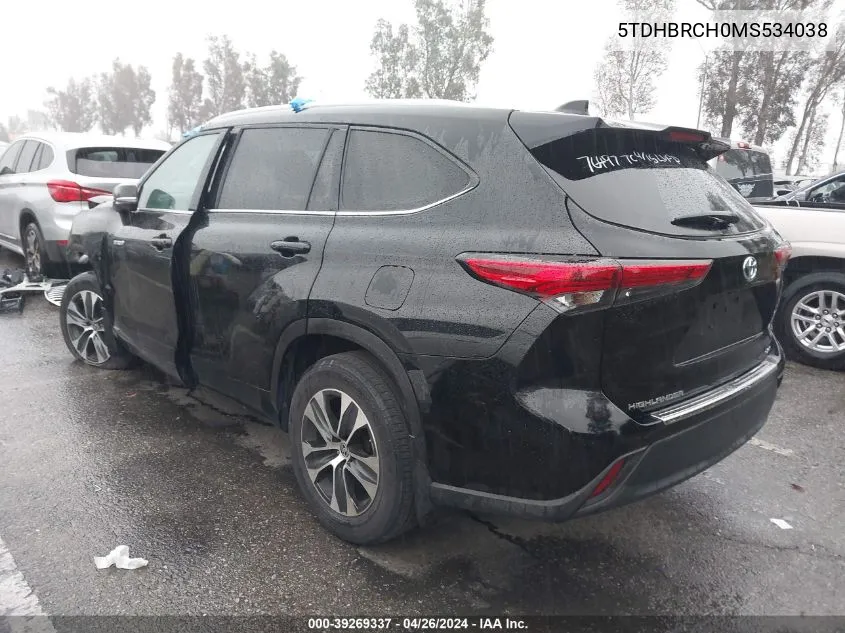 2021 Toyota Highlander Hybrid Xle VIN: 5TDHBRCH0MS534038 Lot: 39269337