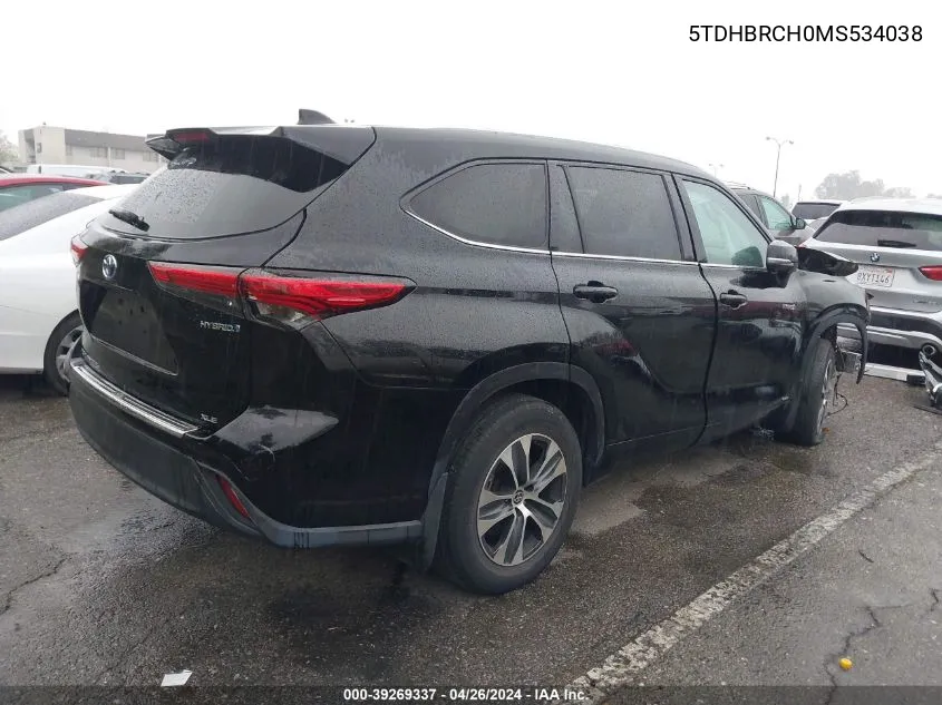 2021 Toyota Highlander Hybrid Xle VIN: 5TDHBRCH0MS534038 Lot: 39269337