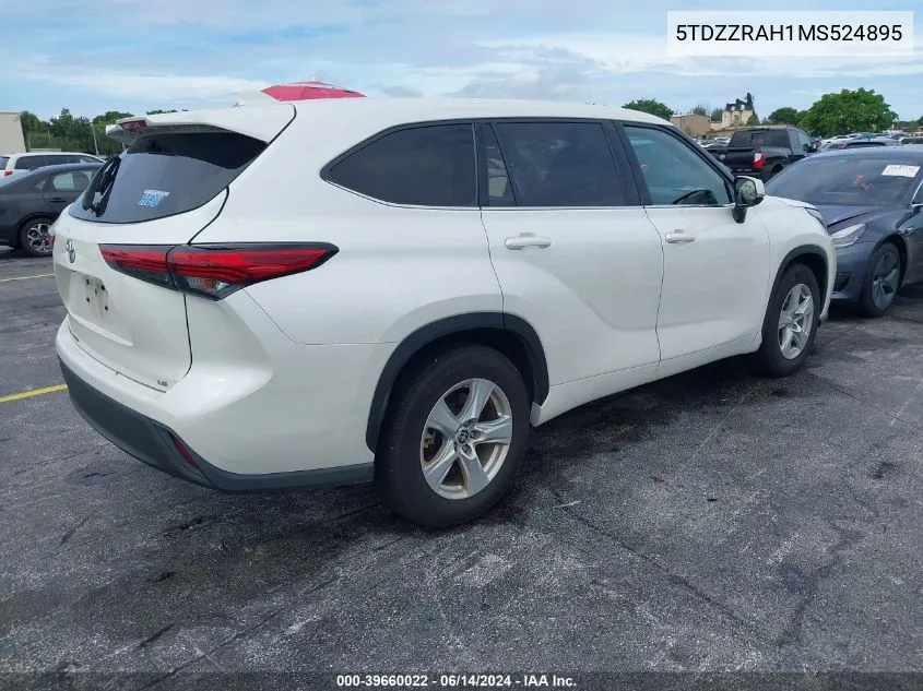 2021 Toyota Highlander Le VIN: 5TDZZRAH1MS524895 Lot: 39660022