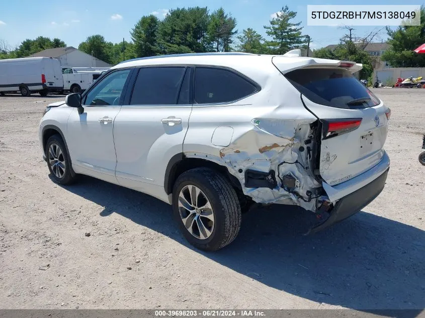 2021 Toyota Highlander Xle VIN: 5TDGZRBH7MS138049 Lot: 39698203