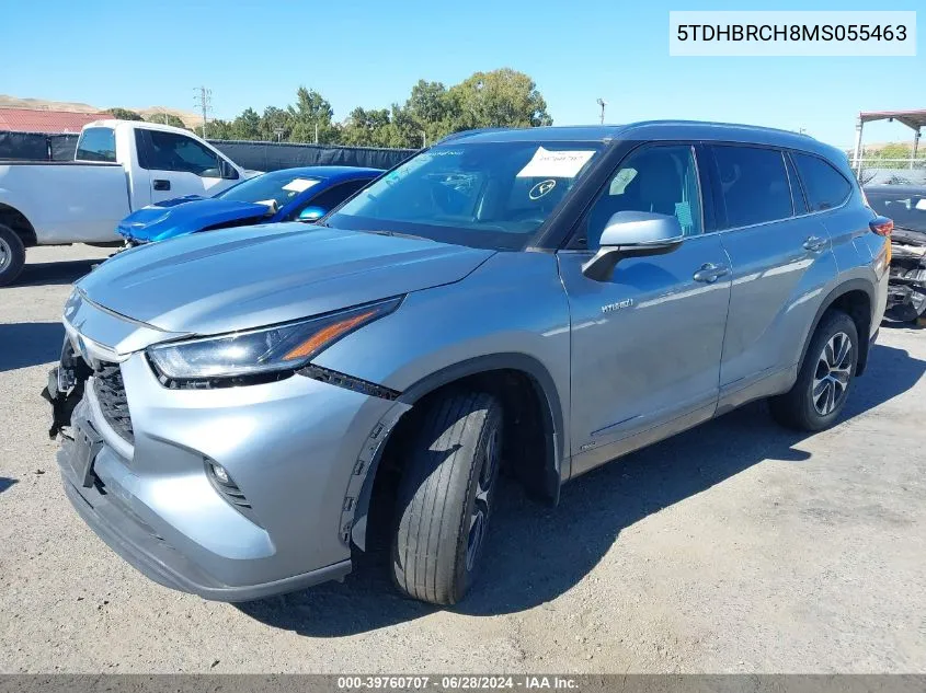 2021 Toyota Highlander Hybrid Xle VIN: 5TDHBRCH8MS055463 Lot: 39760707