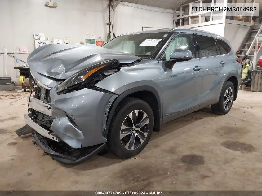 2021 Toyota Highlander Hybrid Xle VIN: 5TDHBRCH2MS064983 Lot: 39774789