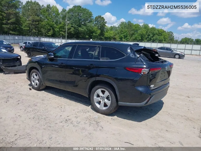 5TDZZRAH2MS536005 2021 Toyota Highlander Le