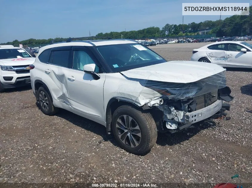 2021 Toyota Highlander Xle VIN: 5TDGZRBHXMS118944 Lot: 39795202