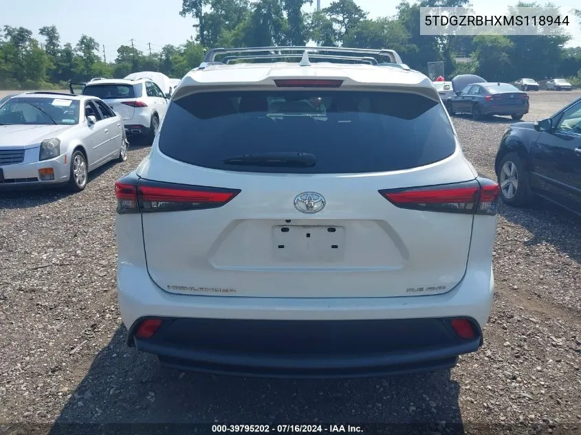 2021 Toyota Highlander Xle VIN: 5TDGZRBHXMS118944 Lot: 39795202