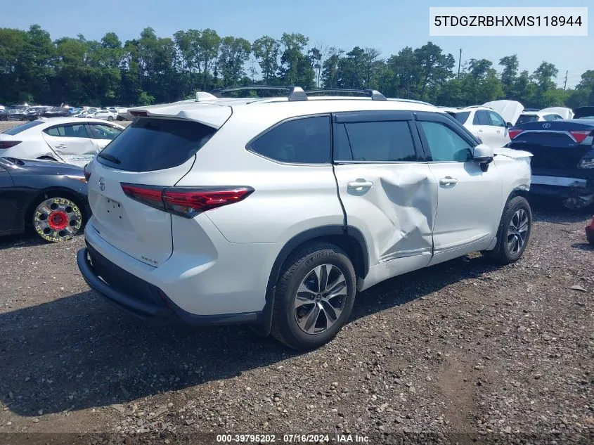 5TDGZRBHXMS118944 2021 Toyota Highlander Xle