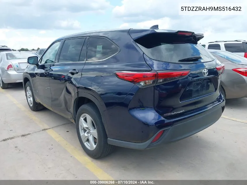 2021 Toyota Highlander Le VIN: 5TDZZRAH9MS516432 Lot: 39806268