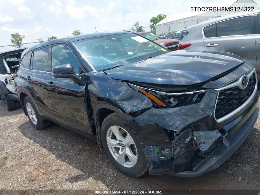 2021 Toyota Highlander L VIN: 5TDCZRBH8MS124322 Lot: 39815694