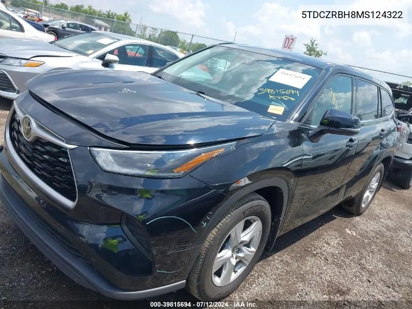 2021 Toyota Highlander L VIN: 5TDCZRBH8MS124322 Lot: 39815694