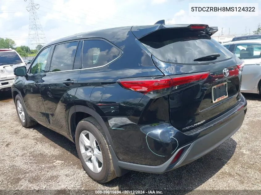 2021 Toyota Highlander L VIN: 5TDCZRBH8MS124322 Lot: 39815694