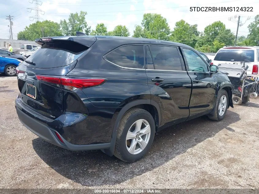 2021 Toyota Highlander L VIN: 5TDCZRBH8MS124322 Lot: 39815694