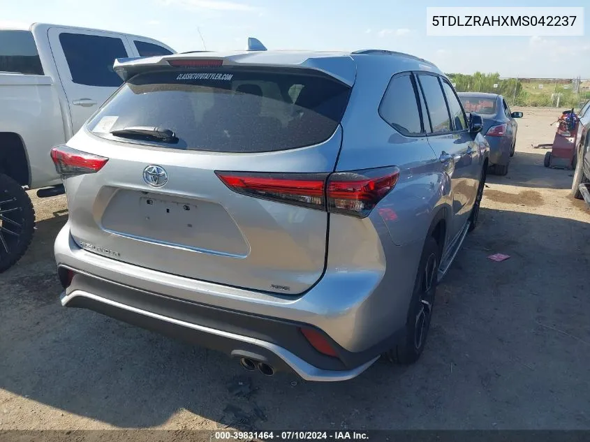 2021 Toyota Highlander Xse VIN: 5TDLZRAHXMS042237 Lot: 39831464