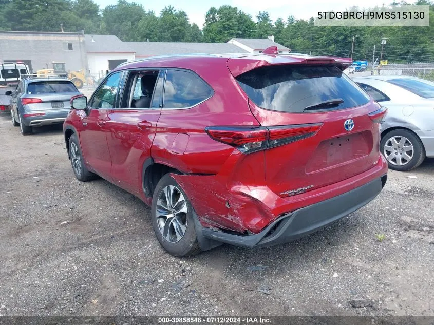 2021 Toyota Highlander Hybrid Xle VIN: 5TDGBRCH9MS515130 Lot: 39858548