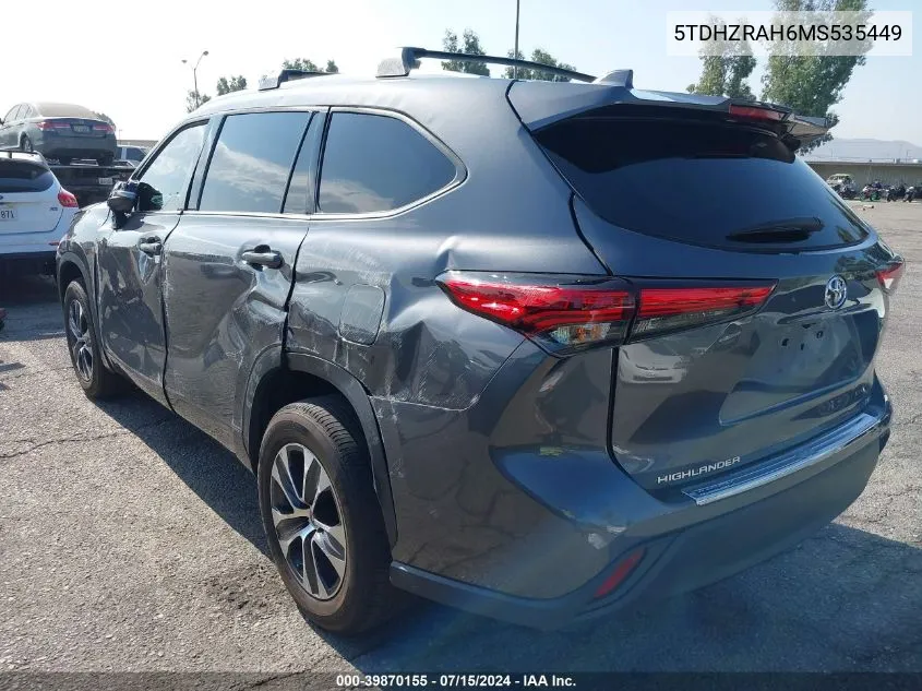 2021 Toyota Highlander Xle VIN: 5TDHZRAH6MS535449 Lot: 39870155