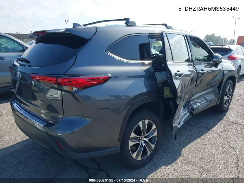 2021 Toyota Highlander Xle VIN: 5TDHZRAH6MS535449 Lot: 39870155