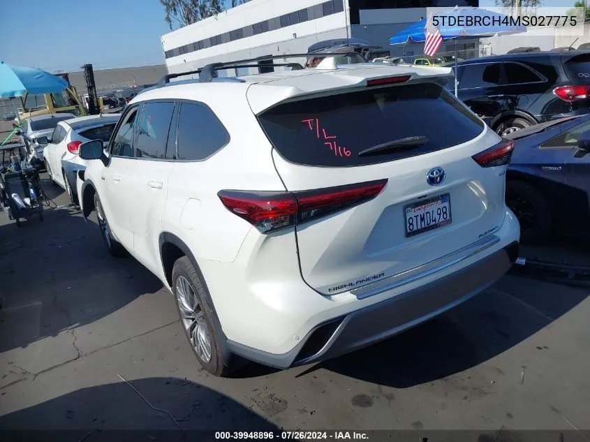 2021 Toyota Highlander Hybrid Platinum VIN: 5TDEBRCH4MS027775 Lot: 39948896