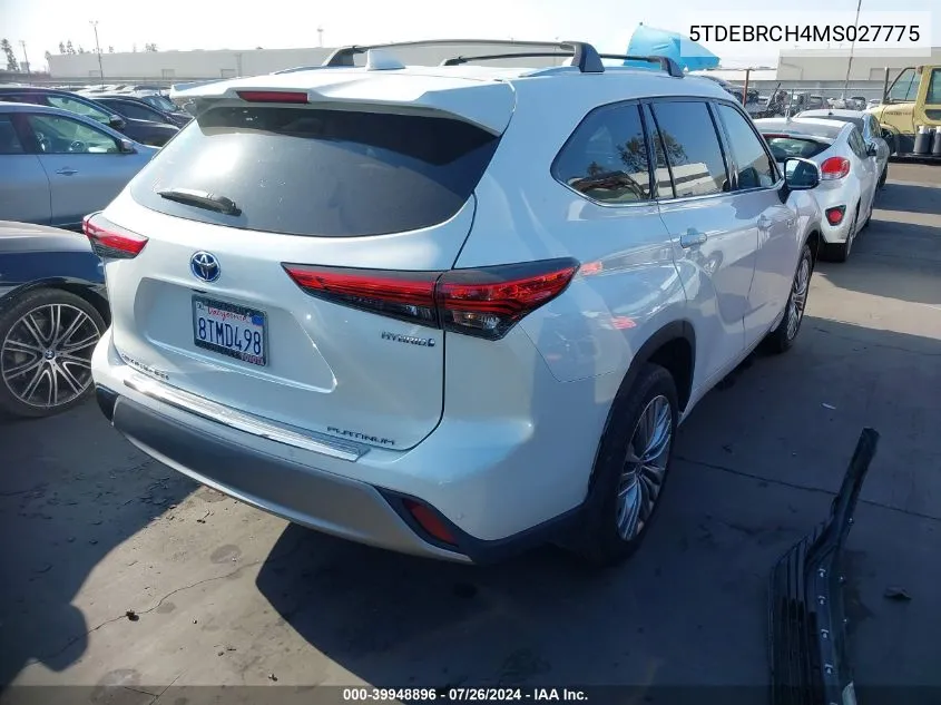 2021 Toyota Highlander Hybrid Platinum VIN: 5TDEBRCH4MS027775 Lot: 39948896