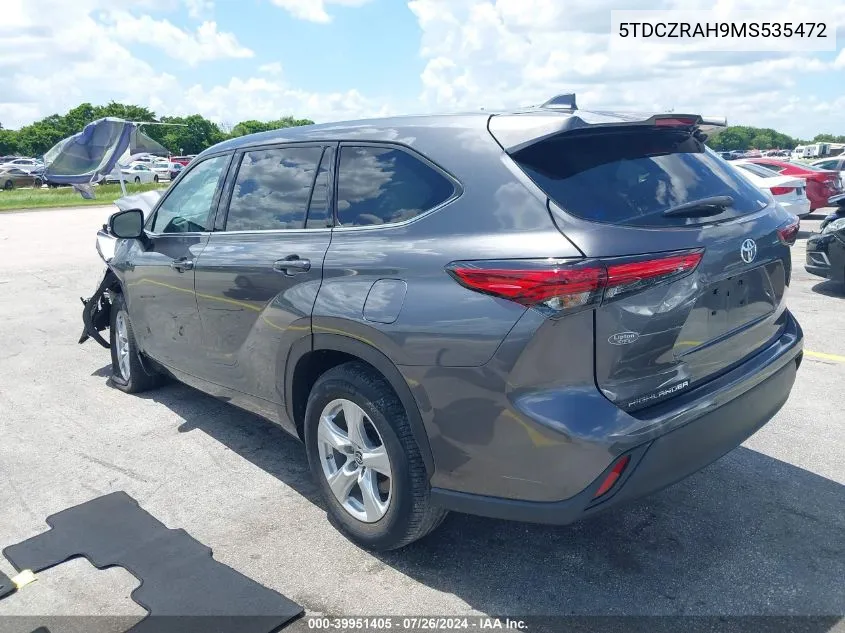 2021 Toyota Highlander L VIN: 5TDCZRAH9MS535472 Lot: 39951405