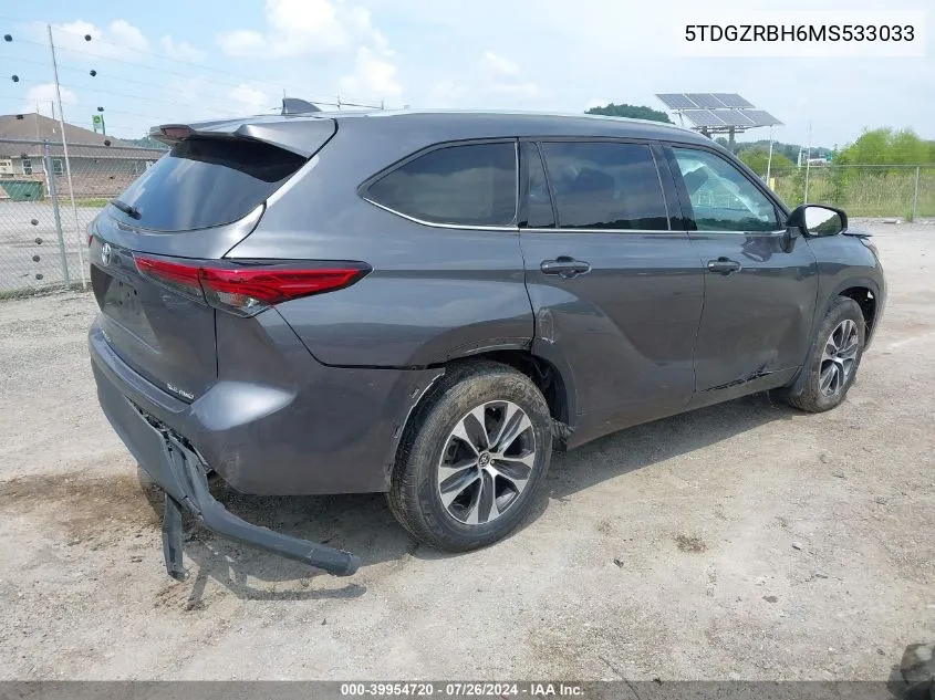 2021 Toyota Highlander Xle VIN: 5TDGZRBH6MS533033 Lot: 39954720