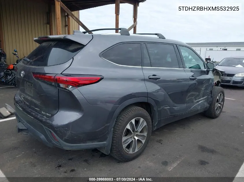 2021 Toyota Highlander Xle VIN: 5TDHZRBHXMS532925 Lot: 39988003