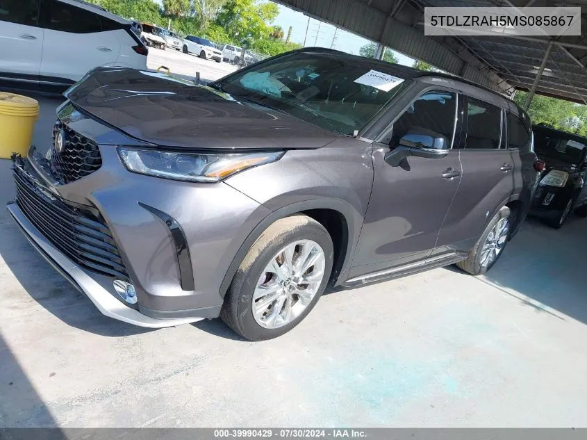 2021 Toyota Highlander Xse VIN: 5TDLZRAH5MS085867 Lot: 39990429