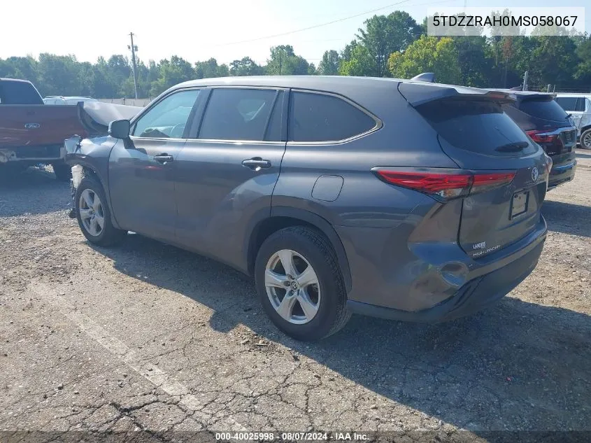 2021 Toyota Highlander Le VIN: 5TDZZRAH0MS058067 Lot: 40025998