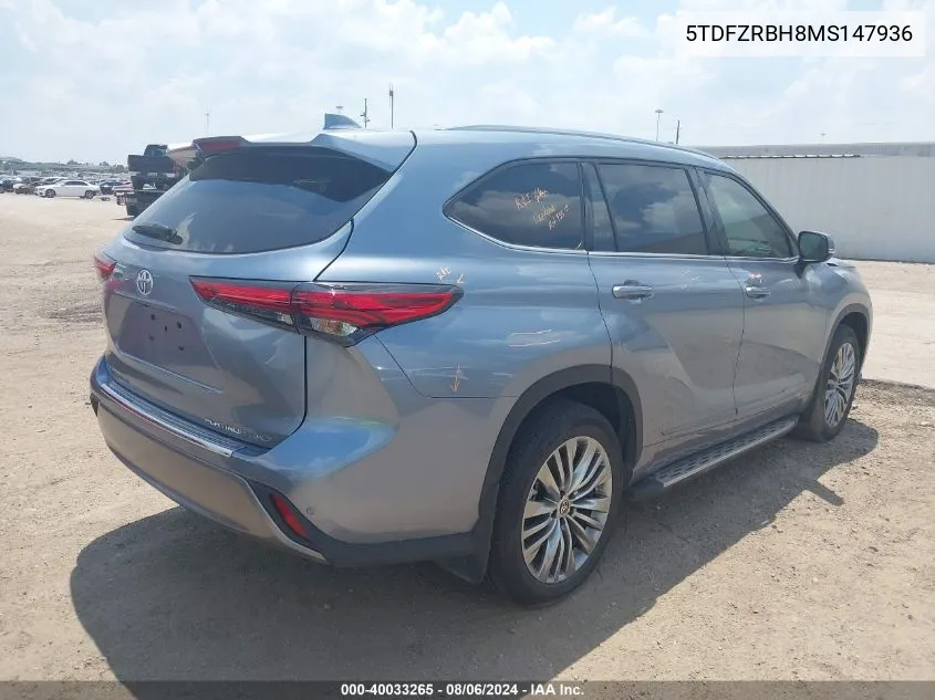 5TDFZRBH8MS147936 2021 Toyota Highlander Platinum