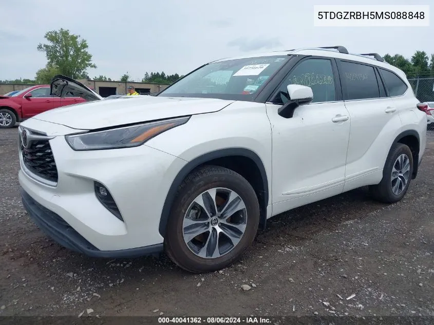 2021 Toyota Highlander Xle VIN: 5TDGZRBH5MS088848 Lot: 40041362