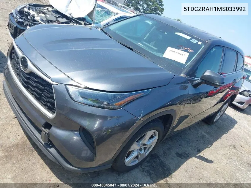 2021 Toyota Highlander L VIN: 5TDCZRAH1MS033992 Lot: 40045047