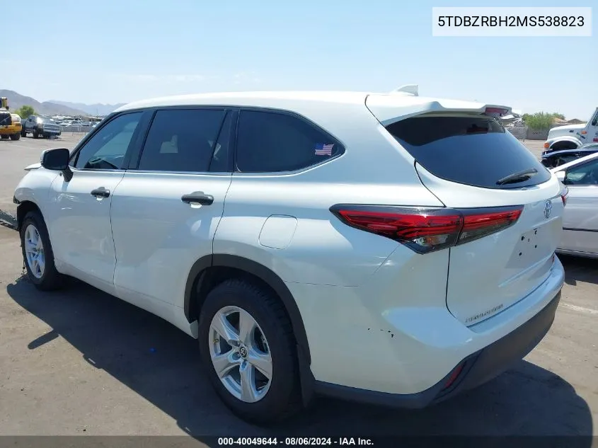 2021 Toyota Highlander Le VIN: 5TDBZRBH2MS538823 Lot: 40049644