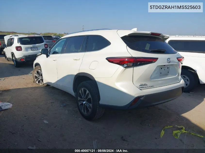 2021 Toyota Highlander Xle VIN: 5TDGZRAH1MS525603 Lot: 40057121