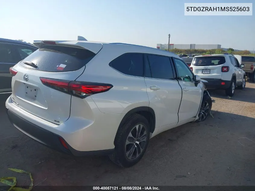 2021 Toyota Highlander Xle VIN: 5TDGZRAH1MS525603 Lot: 40057121