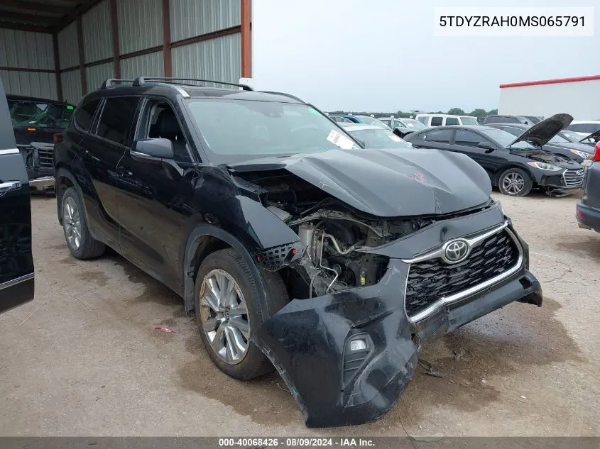 2021 Toyota Highlander Limited VIN: 5TDYZRAH0MS065791 Lot: 40068426