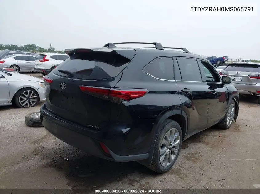 2021 Toyota Highlander Limited VIN: 5TDYZRAH0MS065791 Lot: 40068426