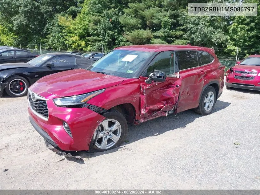 2021 Toyota Highlander L/Le VIN: 5TDBZRBH1MS086797 Lot: 40100274