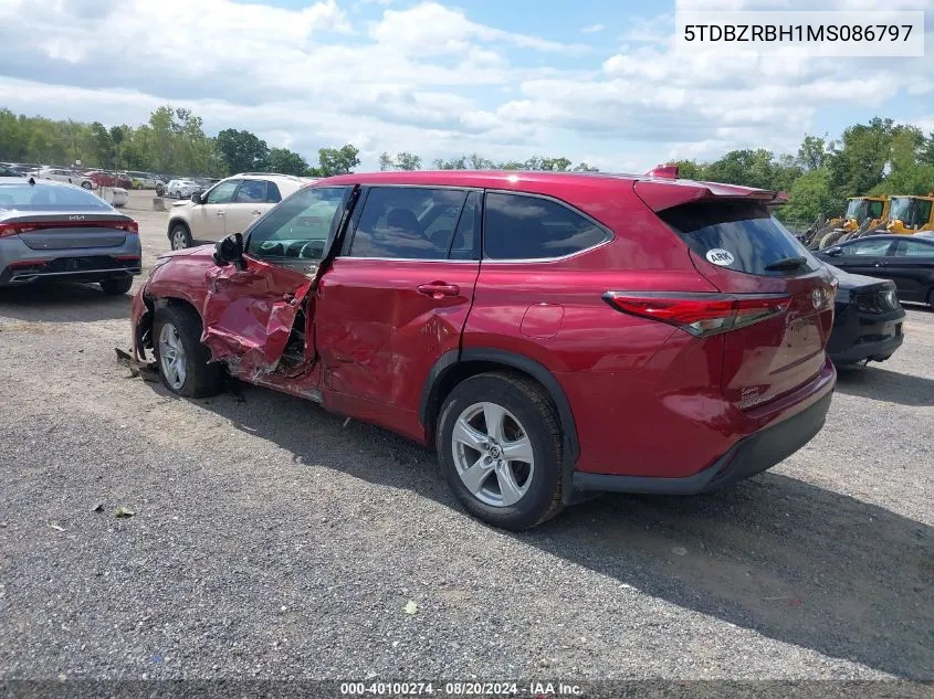 2021 Toyota Highlander L/Le VIN: 5TDBZRBH1MS086797 Lot: 40100274