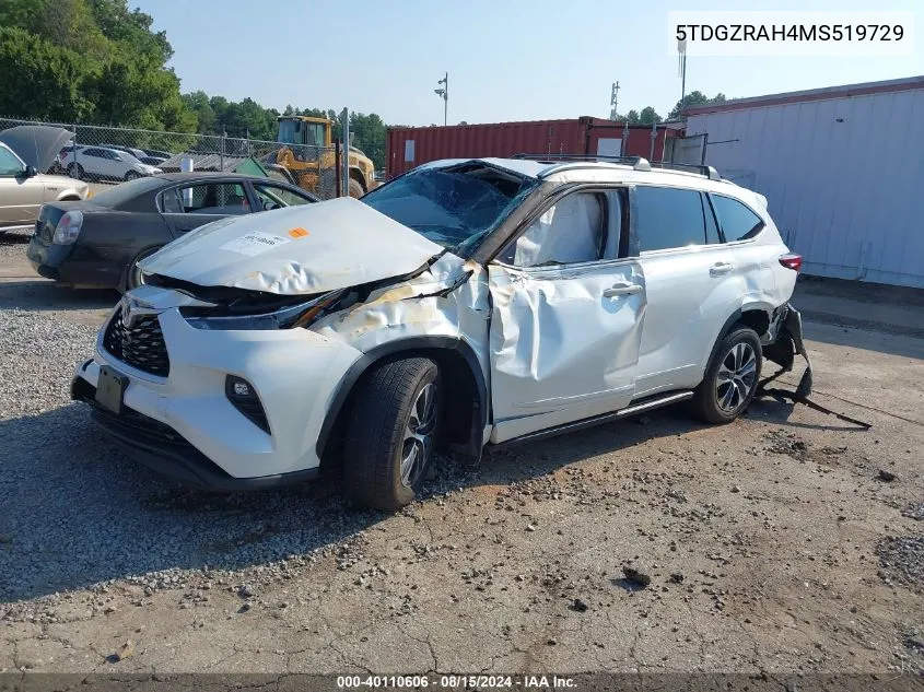 2021 Toyota Highlander Xle VIN: 5TDGZRAH4MS519729 Lot: 40110606