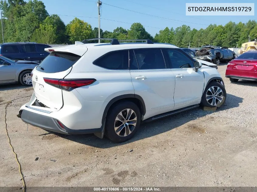 2021 Toyota Highlander Xle VIN: 5TDGZRAH4MS519729 Lot: 40110606