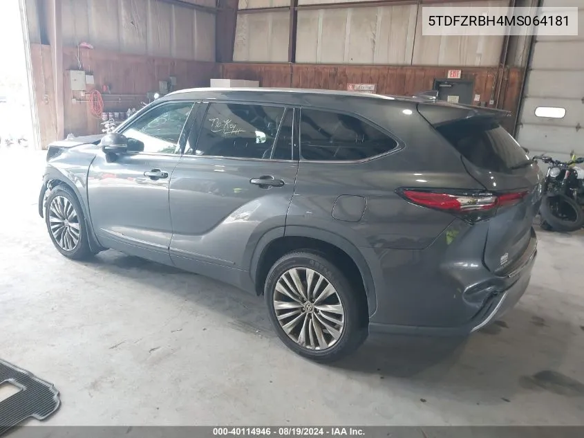 2021 Toyota Highlander Platinum VIN: 5TDFZRBH4MS064181 Lot: 40114946