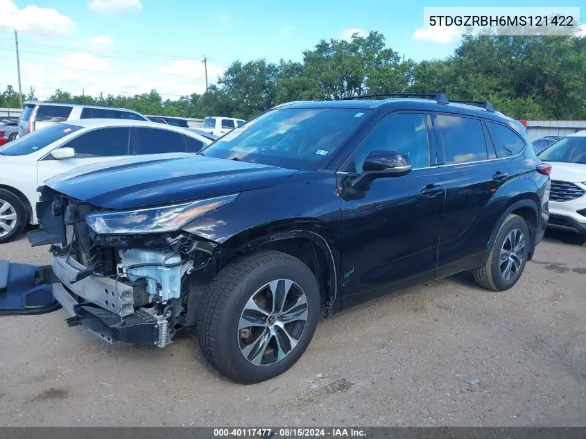 2021 Toyota Highlander Xle VIN: 5TDGZRBH6MS121422 Lot: 40117477