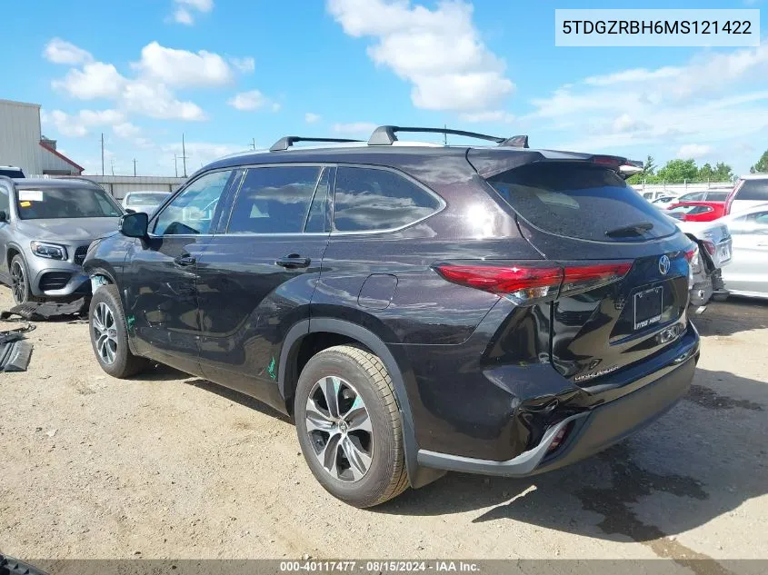 2021 Toyota Highlander Xle VIN: 5TDGZRBH6MS121422 Lot: 40117477