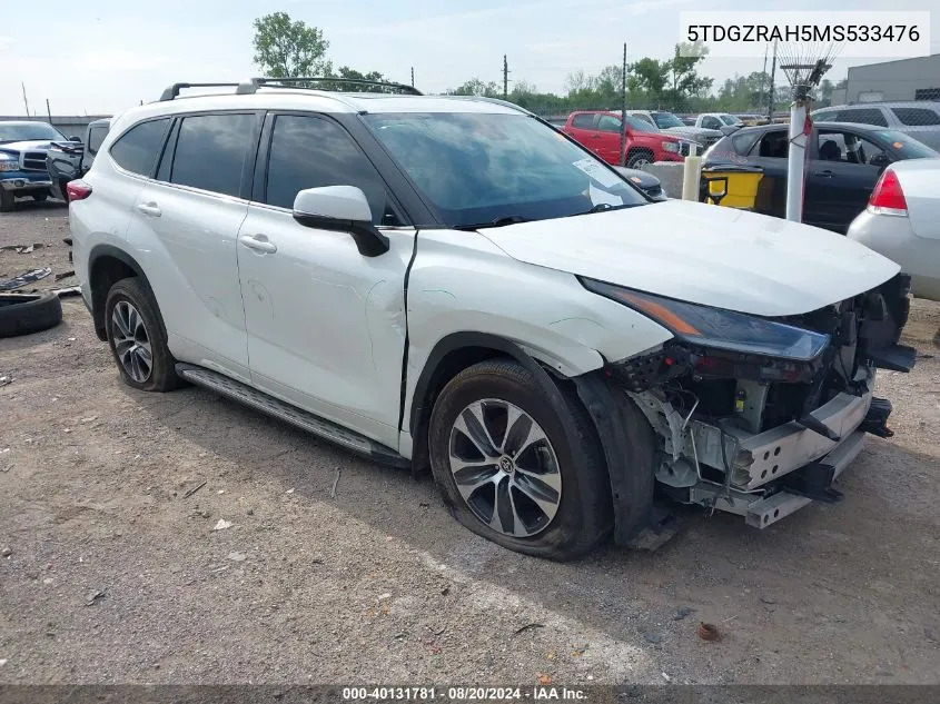 2021 Toyota Highlander Xle VIN: 5TDGZRAH5MS533476 Lot: 40131781