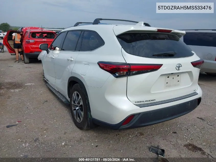 2021 Toyota Highlander Xle VIN: 5TDGZRAH5MS533476 Lot: 40131781