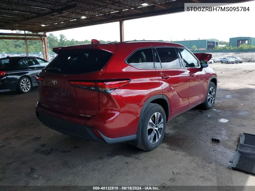 2021 Toyota Highlander Xle VIN: 5TDGZRBH7MS095784 Lot: 40132810