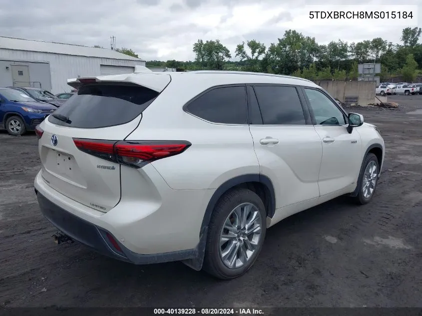 2021 Toyota Highlander Hybrid Limited VIN: 5TDXBRCH8MS015184 Lot: 40139228