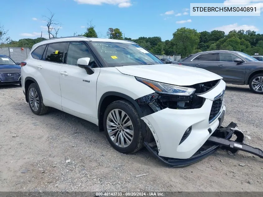 2021 Toyota Highlander Hybrid Platinum VIN: 5TDEBRCH5MS040891 Lot: 40143733